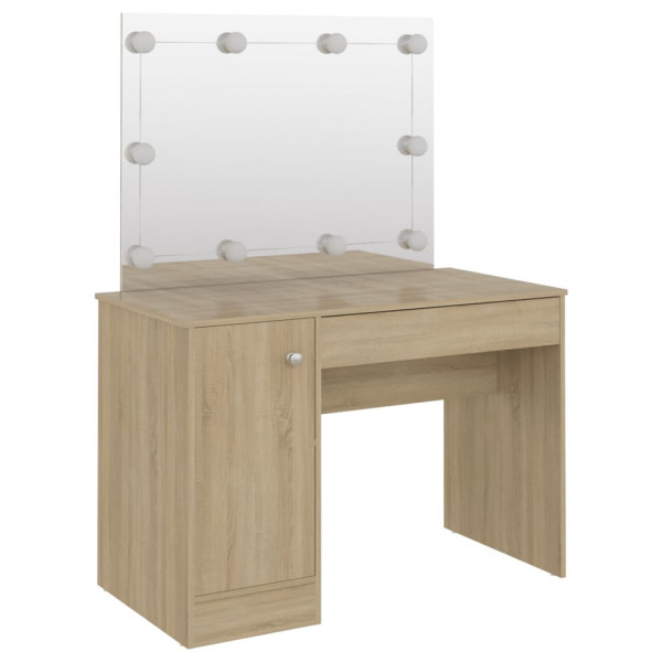 Mesa de maquilhagem c/ luzes LED 110x55x145 cm MDF cor carvalho M 5