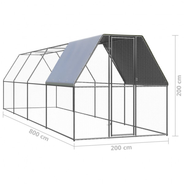 Galinheiro de exterior 2x8x2 m aço galvanizado M 5
