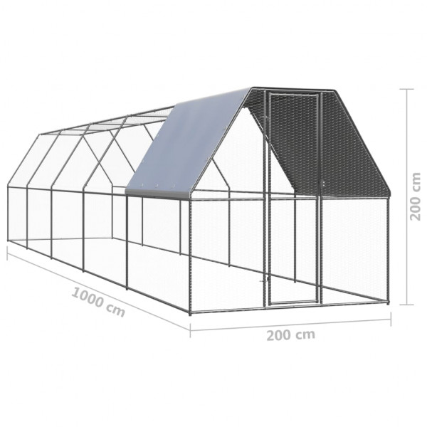 Jaula gallinero de exterior de acero galvanizado 2x10x2 m M 5