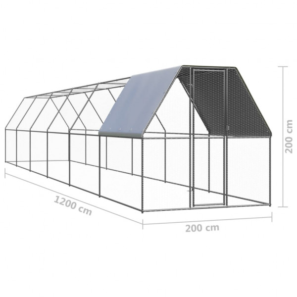 Jaula gallinero de exterior de acero galvanizado 2x12x2 m M 5