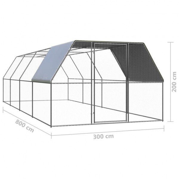 Galinheiro de exterior 3x8x2 m aço galvanizado M 5