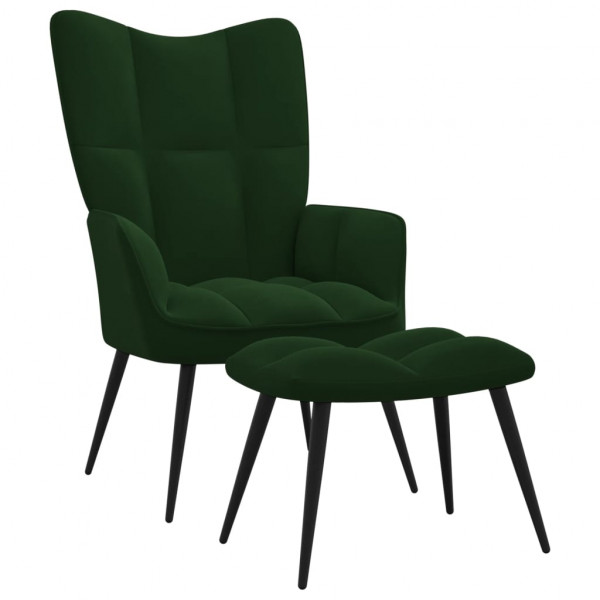 Silla de relajación con taburete terciopelo verde oscuro D