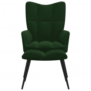 Silla de relajación con taburete terciopelo verde oscuro H