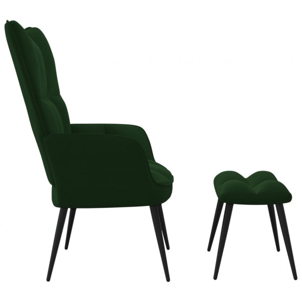 Silla de relajación con taburete terciopelo verde oscuro M 3