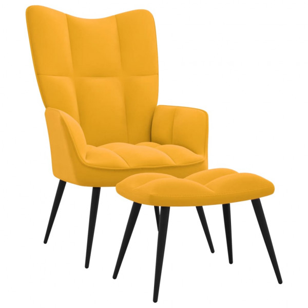 Silla de relajación con reposapiés terciopelo amarillo mostaza D