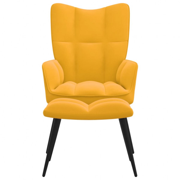 Silla de relajación con reposapiés terciopelo amarillo mostaza M 2