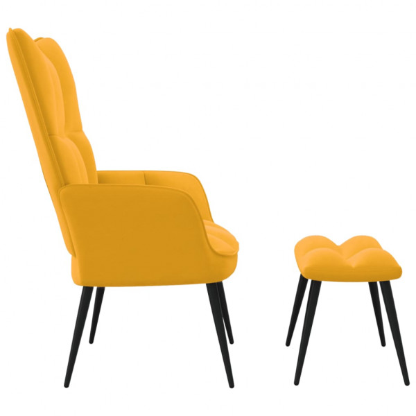 Silla de relajación con reposapiés terciopelo amarillo mostaza M 3