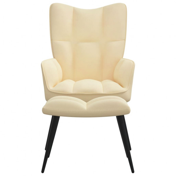 Silla de relajación con reposapiés terciopelo blanco crema M 2