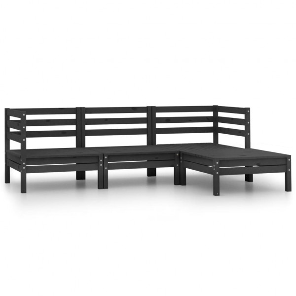 4 pcs conjunto lounge de jardim pinho maciço preto D