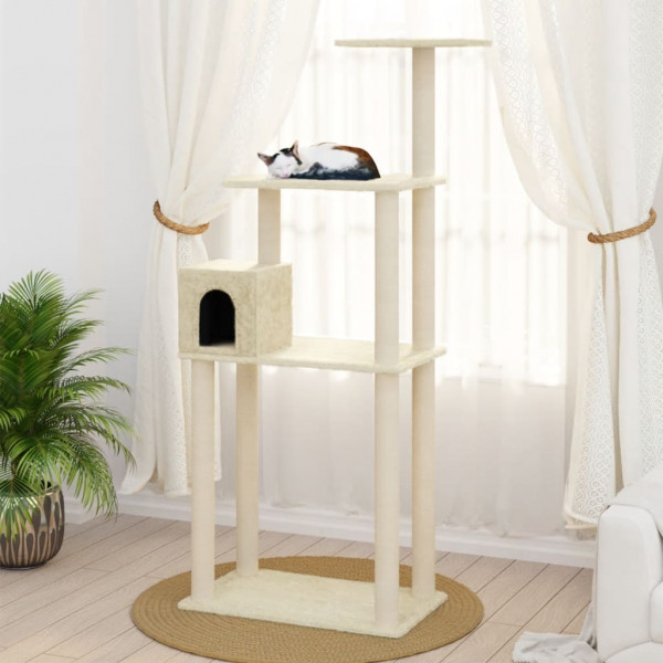 Rascador para gatos con postes de sisal crema 147 cm D