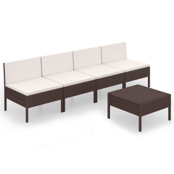 Set muebles de jardín 5 pzas y cojines ratán sintético marrón M 2