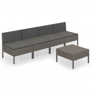 Set de muebles de jardín 5 pzas y cojines ratán sintético gris H