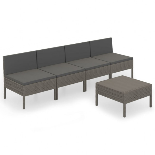 Set de muebles de jardín 5 pzas y cojines ratán sintético gris M 2
