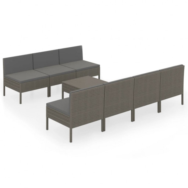 Set de muebles de jardín 8 pzas y cojines ratán sintético gris M 2
