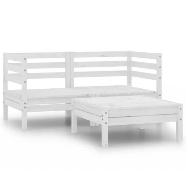 3 pcs conjunto lounge de jardim pinho maciço branco D