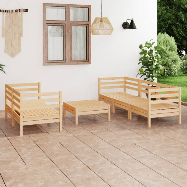 6 pcs conjunto lounge de jardim pinho maciço D
