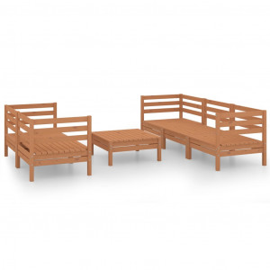 Juego muebles de jardín 6 pzas madera maciza pino marrón miel H