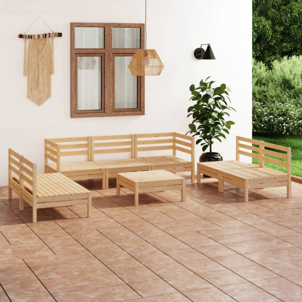 Juego de muebles de jardín 8 piezas madera maciza de pino D