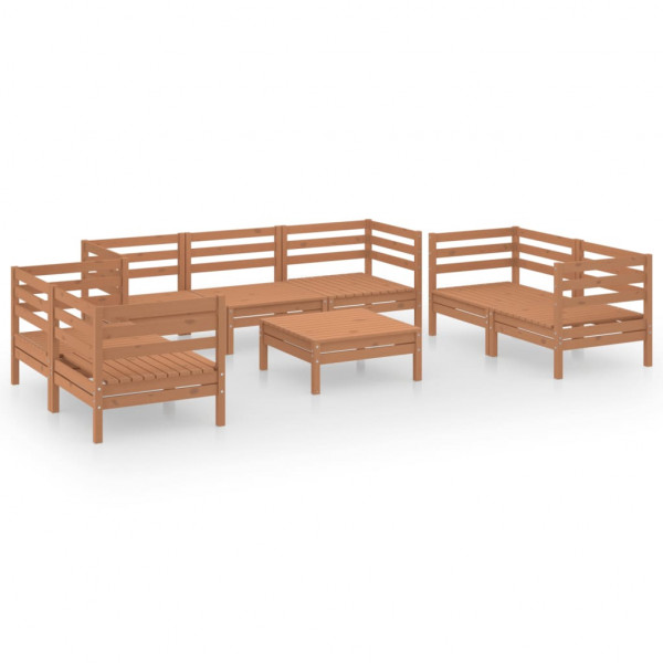 Juego muebles de jardín 8 pzas madera maciza pino marrón miel M 2