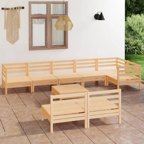 Juego de muebles de jardín 9 piezas madera maciza de pino D