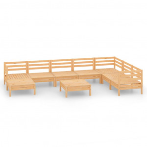 Juego de muebles de jardín 9 piezas madera maciza de pino H