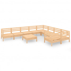 Juego de muebles de jardín 10 piezas madera maciza de pino H