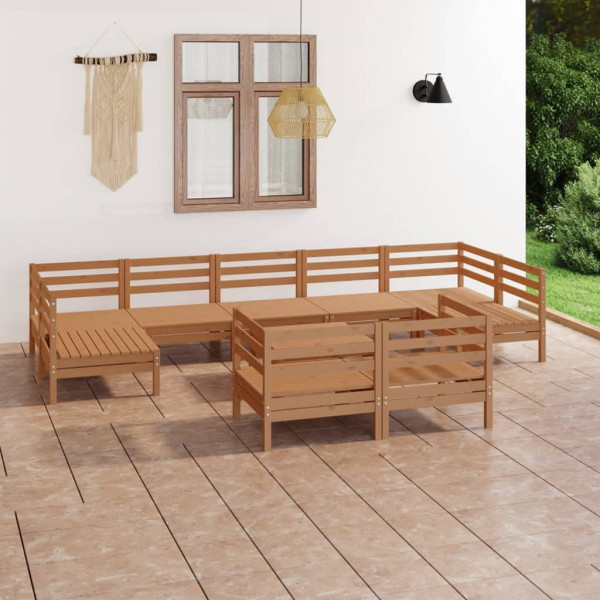 Juego muebles de jardín 10 pzas madera maciza pino marrón miel D