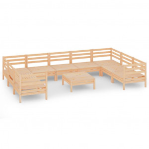 Juego muebles de jardín 10 piezas madera maciza pino H