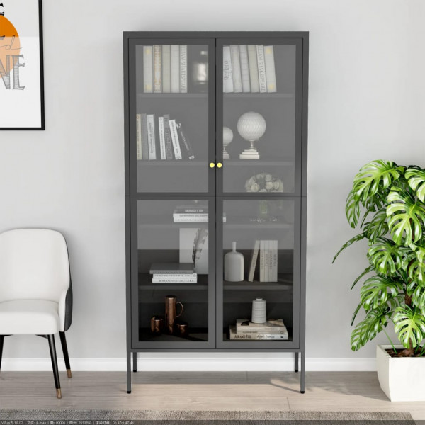 Vitrina de acero y vidrio templado gris antracita 90x40x180 cm M 3