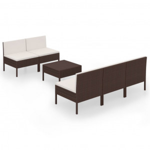 Set muebles de jardín 6 pzas y cojines ratán sintético marrón H
