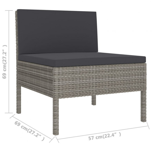 Set de muebles de jardín 6 pzas y cojines ratán sintético gris M 5