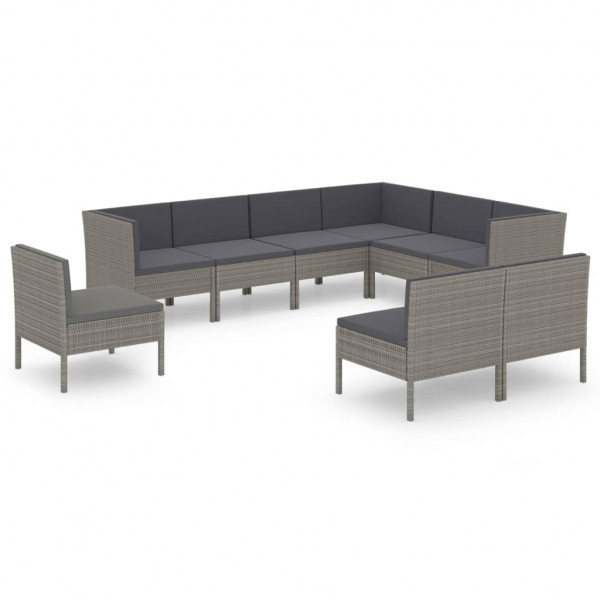 Set de muebles de jardín 9 pzas y cojines ratán sintético gris M 2
