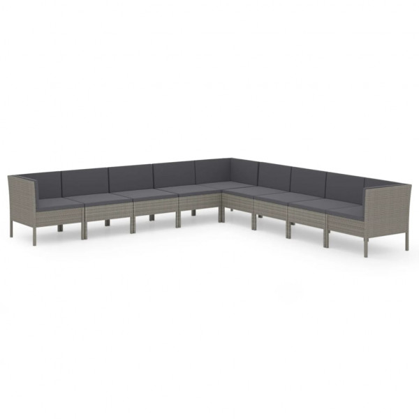 Set de muebles de jardín 9 pzas y cojines ratán sintético gris M 2