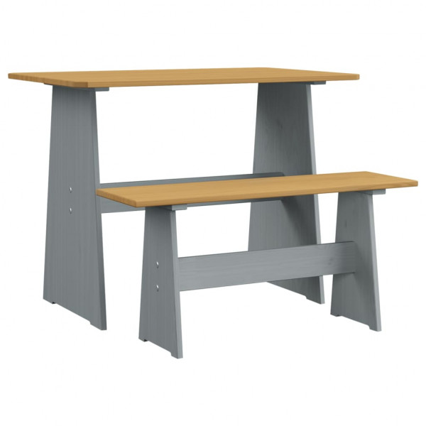 Mesa de comedor con banco madera maciza gris y marrón miel D