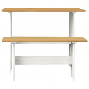 Mesa de comedor con banco madera maciza marrón miel y blanco H