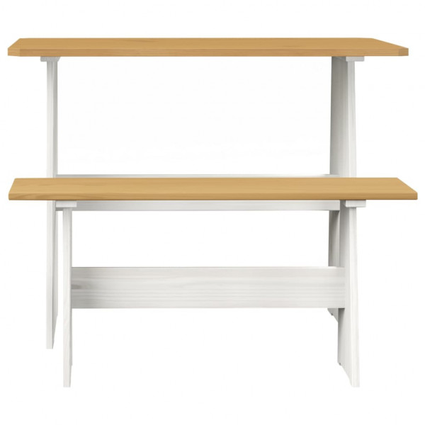 Mesa de comedor con banco madera maciza marrón miel y blanco M 2