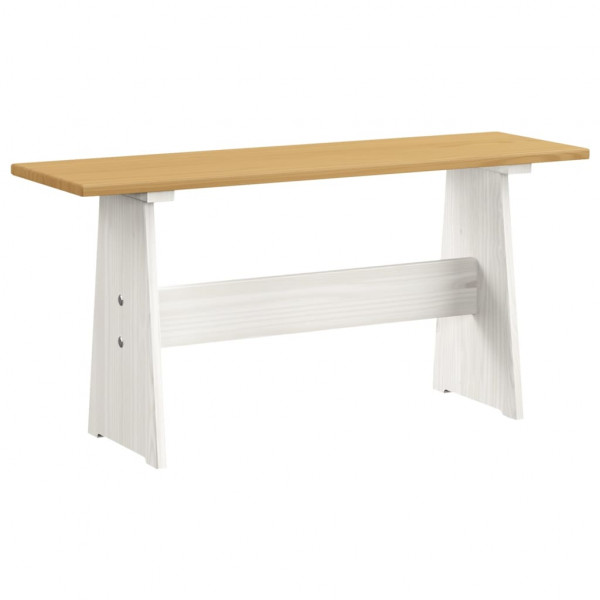 Mesa de comedor con banco madera maciza marrón miel y blanco M 3