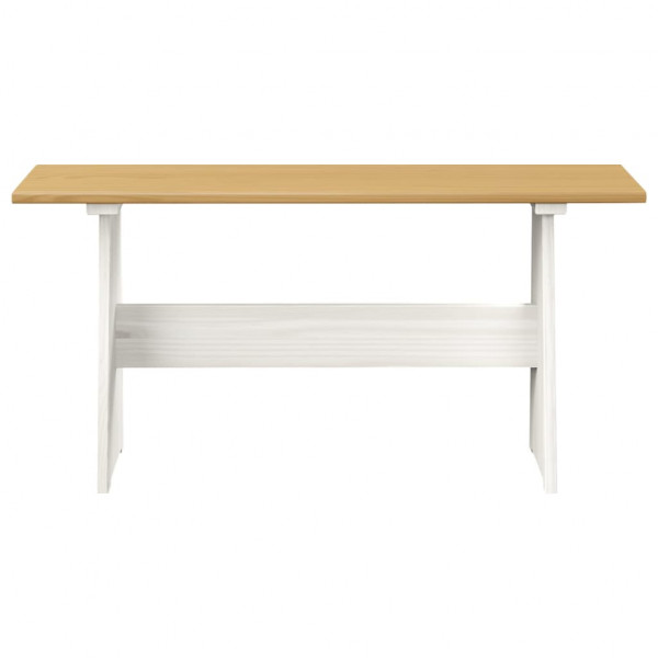 Mesa de comedor con banco madera maciza marrón miel y blanco M 4