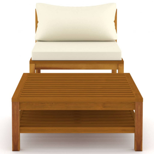 2 pcs conjunto sofás de jardim c/ almofadões branco nata acácia M 3