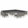 14 pcs conjunto lounge de jardim c/ almofadões vime PE cinzento 2