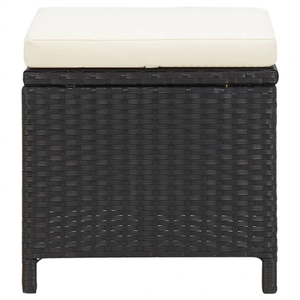 Bancos de jardim 4 pcs com almofadões vime PE preto M 4