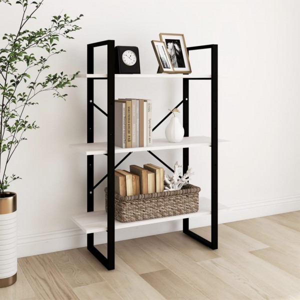 Estantería 3 niveles madera maciza de pino blanco 80x30x105 cm D