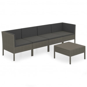 5 pcs conjunto lounge de jardim c/ almofadões vime PE cinzento H