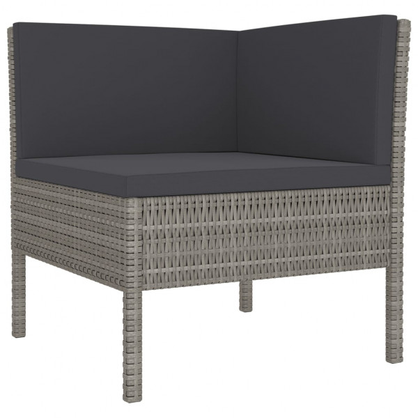 Set de muebles de jardín 5 pzas y cojines ratán sintético gris M 5