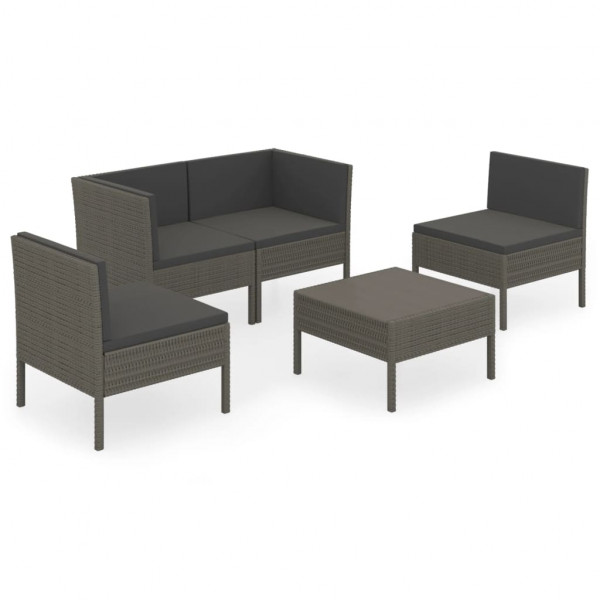 Set de muebles de jardín 5 pzas y cojines ratán sintético gris M 2