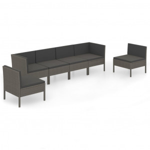 Set de muebles de jardín 6 pzas y cojines ratán sintético gris H