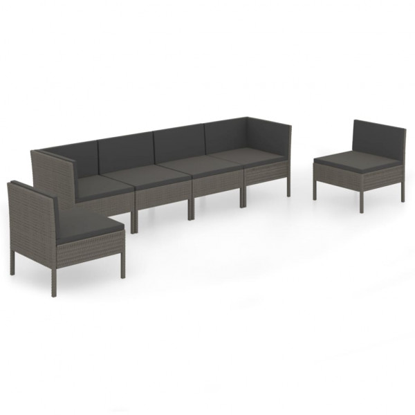 Set de muebles de jardín 6 pzas y cojines ratán sintético gris M 2
