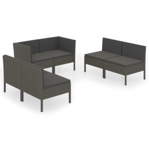 Set de muebles de jardín 6 pzas y cojines ratán sintético gris H