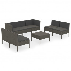 8 pcs conjunto lounge de jardim c/ almofadões vime PE cinzento H
