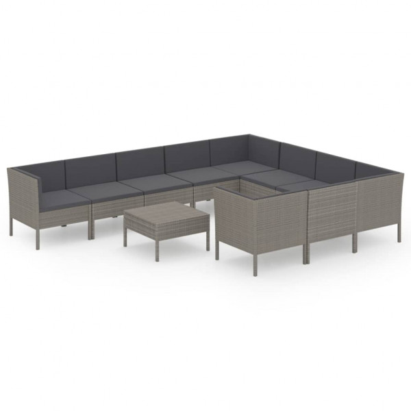 Set de muebles de jardín 11 pzas y cojines ratán sintético gris M 2